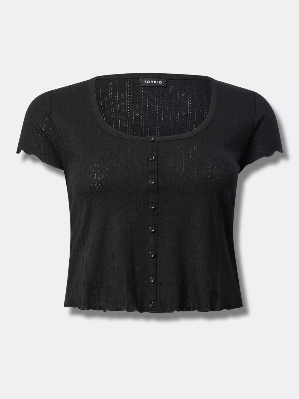 torrid Black Short-Sleeve Button Crop Cardigan